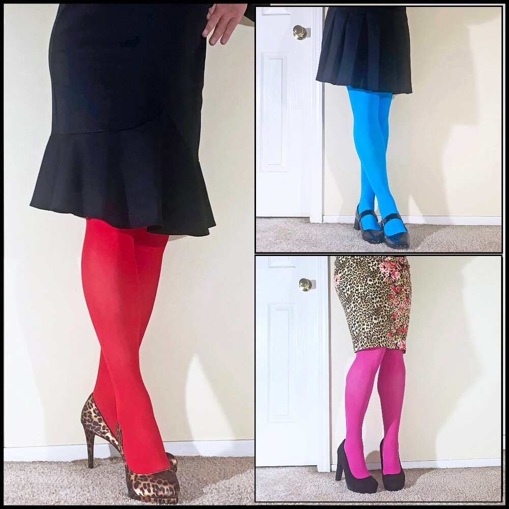 3 NEW "SEIDIVA" S/M TIGHTS - 1 RED, 1 NEON BLUE & 1 FUCHSIA